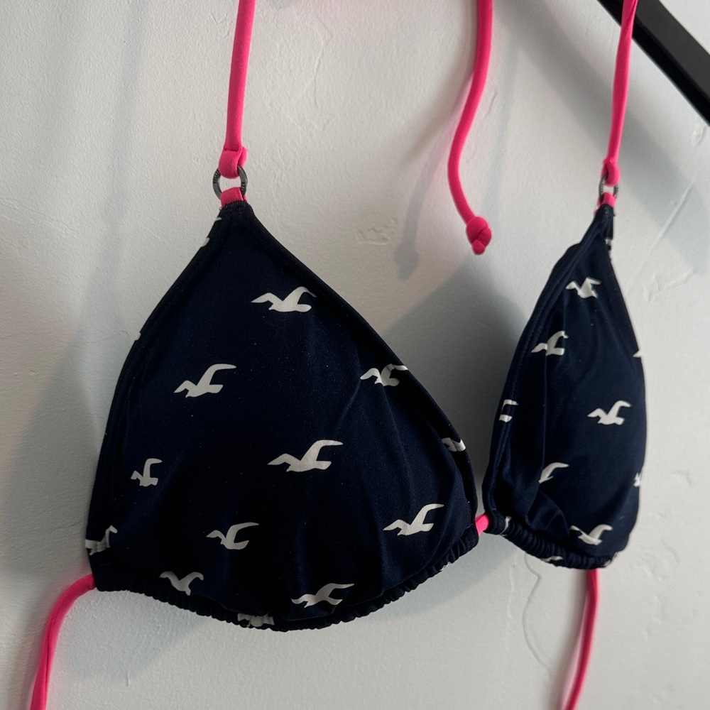 Vintage Hollister Navy & Hot Pink Triangle Bikini Top w/White Seagull Print - Picture 2 of 5